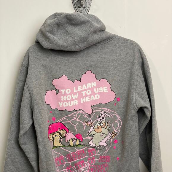 Broken Promises S gray pink casual hoodie 1970s vibes wizard hippie psychedelic - Picture 7 of 8